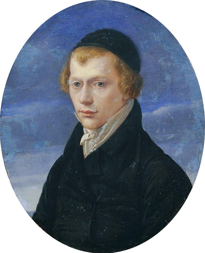 Ludwig Ferdinand Schnorr von Carolsfeld, Brustbild eines rothaarigen Herrn mit Tuchkappe, Öl au…