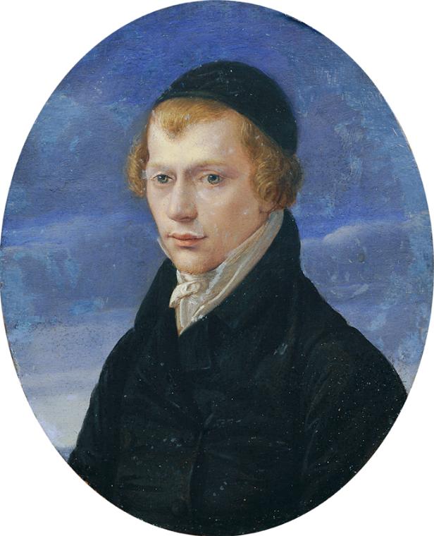 Ludwig Ferdinand Schnorr von Carolsfeld, Brustbild eines rothaarigen Herrn mit Tuchkappe, Öl au…