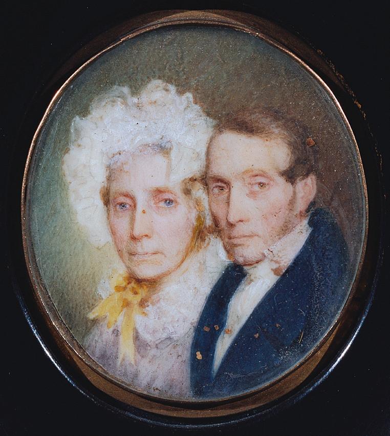 Franz Schrotzberg, Die Eltern des Künstlers, um 1859, Montiert auf einer Brosche, hochoval: 3,5…