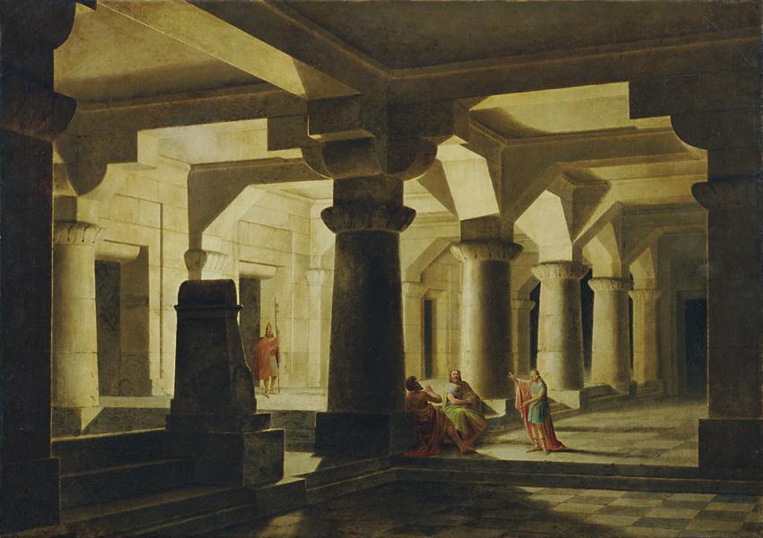 Stefan Dolliner (Dollinger), Tempelraum bei Nacht (Josef im Kerker, die Träume auslegend), 1838…