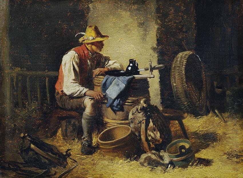 Hugo Kauffmann, In der Scheune, undatiert, Öl auf Papier auf Holz, 17 x 23,2 cm, Belvedere, Wie…