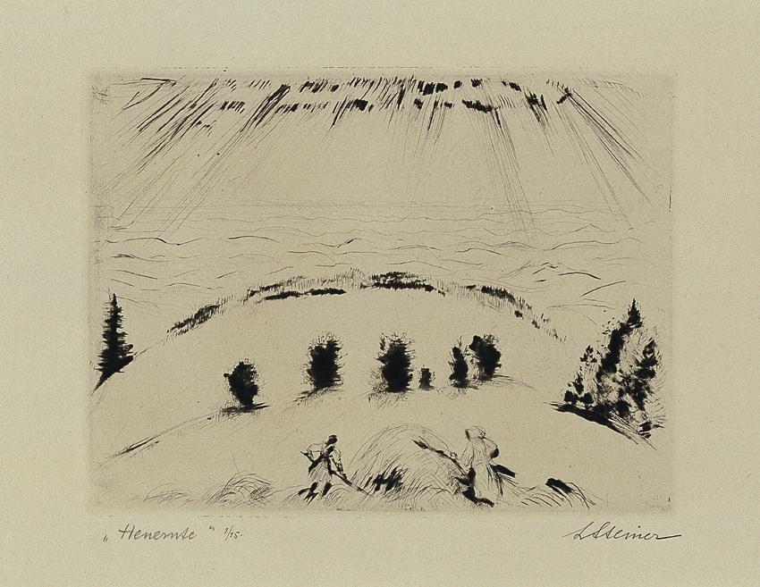 Lilly Steiner, Heuernte, 1915–1930, Radierung, Blattmaße: 33,9 × 49,2 cm, Belvedere, Wien, Inv.…
