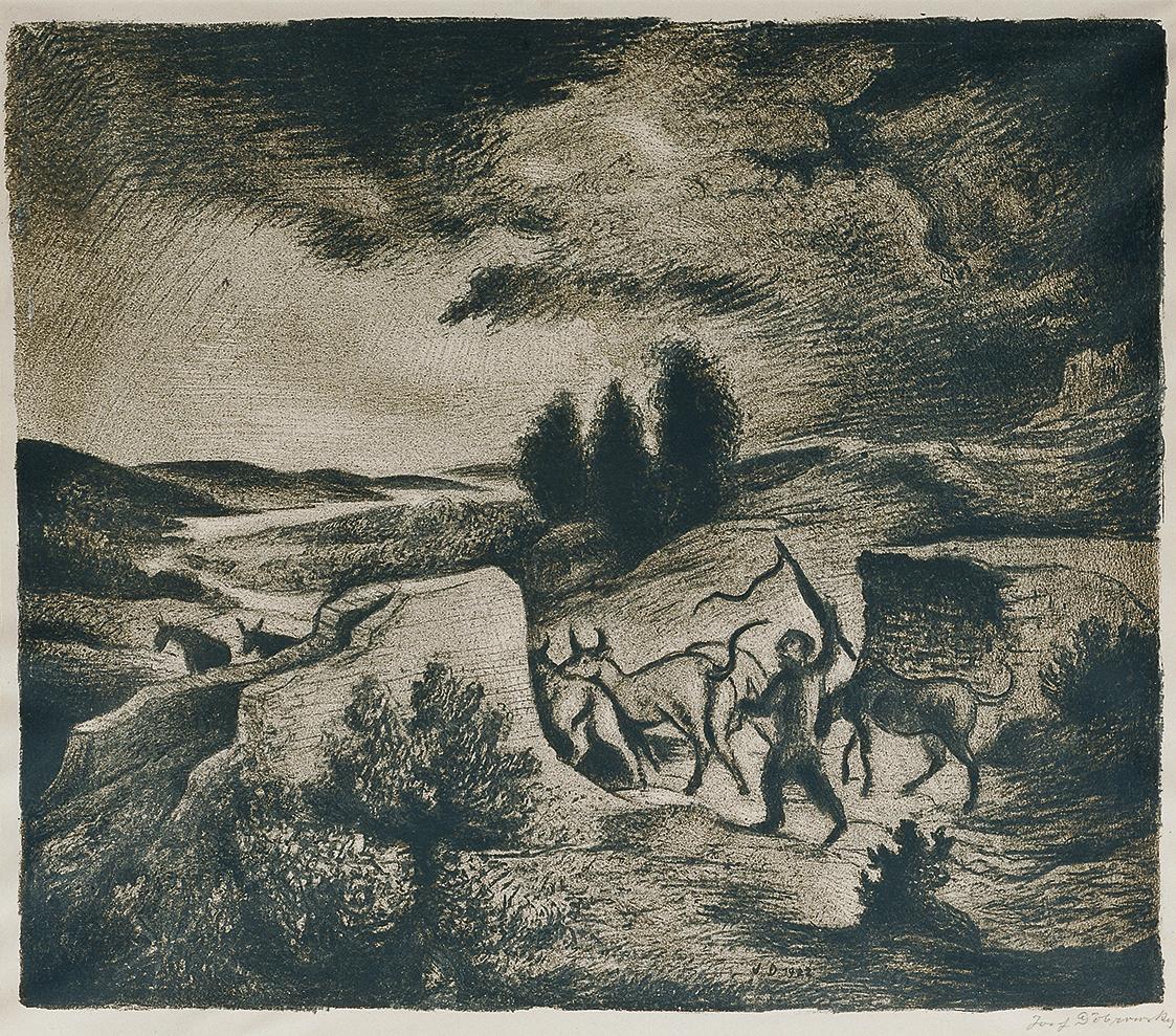 Josef Dobrowsky, Landschaft mit Hirten, Druck auf Papier, 44 x 50 cm, Belvedere, Wien, Inv.-Nr.…