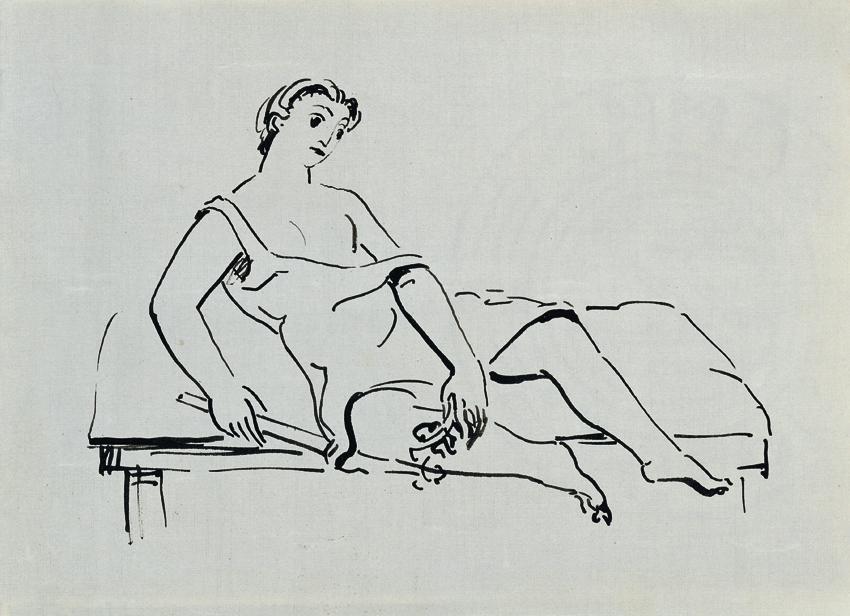 Georg Merkel, Sitzende Frau, undatiert, Tusche auf Papier, 13 x 18 cm, Belvedere, Wien, Inv.-Nr…