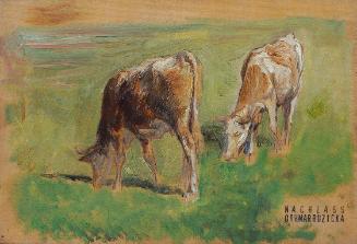 Othmar Ružička, Zwei Kühe, Anfang 20. Jahrhundert, Öl auf Holz, 12,5 x 21,5 cm, Belvedere, Wien…