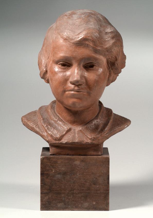Erika Ilgner, Mädchenkopf, 1933, Terrakotta auf Holzsockel, H: 30 cm, Belvedere, Wien, Inv.-Nr.…