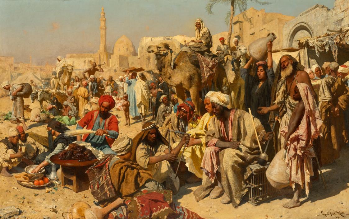 Leopold Carl Müller, Markt in Kairo, 1878, Öl auf Leinwand, 136 x 216,5 cm, Leihgabe der Gemäld…