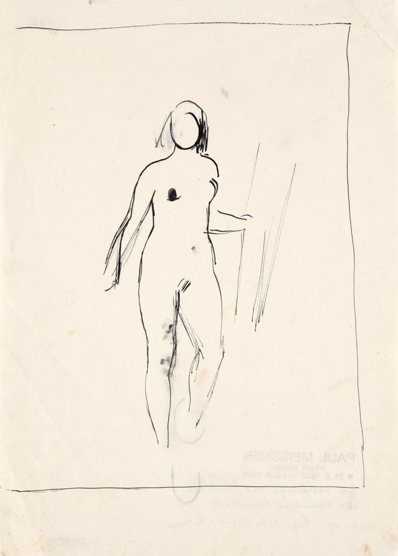 Paul Meissner, Stehender weiblicher Akt, 1936, Tusche, 28,7 × 20,9 cm, Belvedere, Wien, Inv.-Nr…