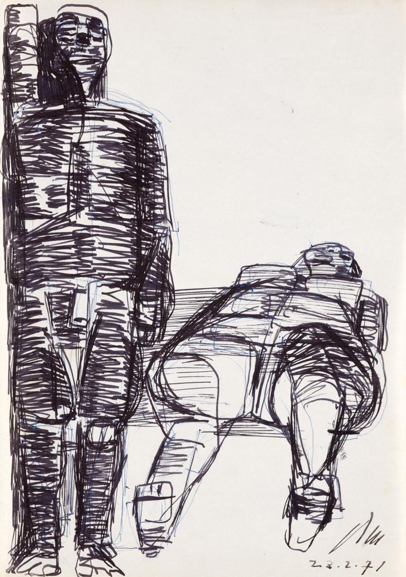 Paul Meissner, Stehender und liegender Akt, 1971, Tusche auf Papier, 29,8 × 21,2 cm, Belvedere,…