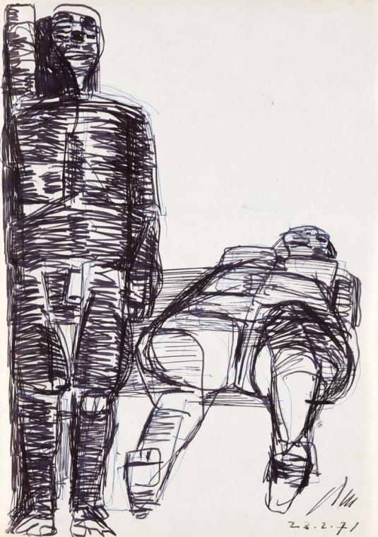 Paul Meissner, Stehender und liegender Akt, 1971, Tusche auf Papier, 29,8 × 21,2 cm, Belvedere,…