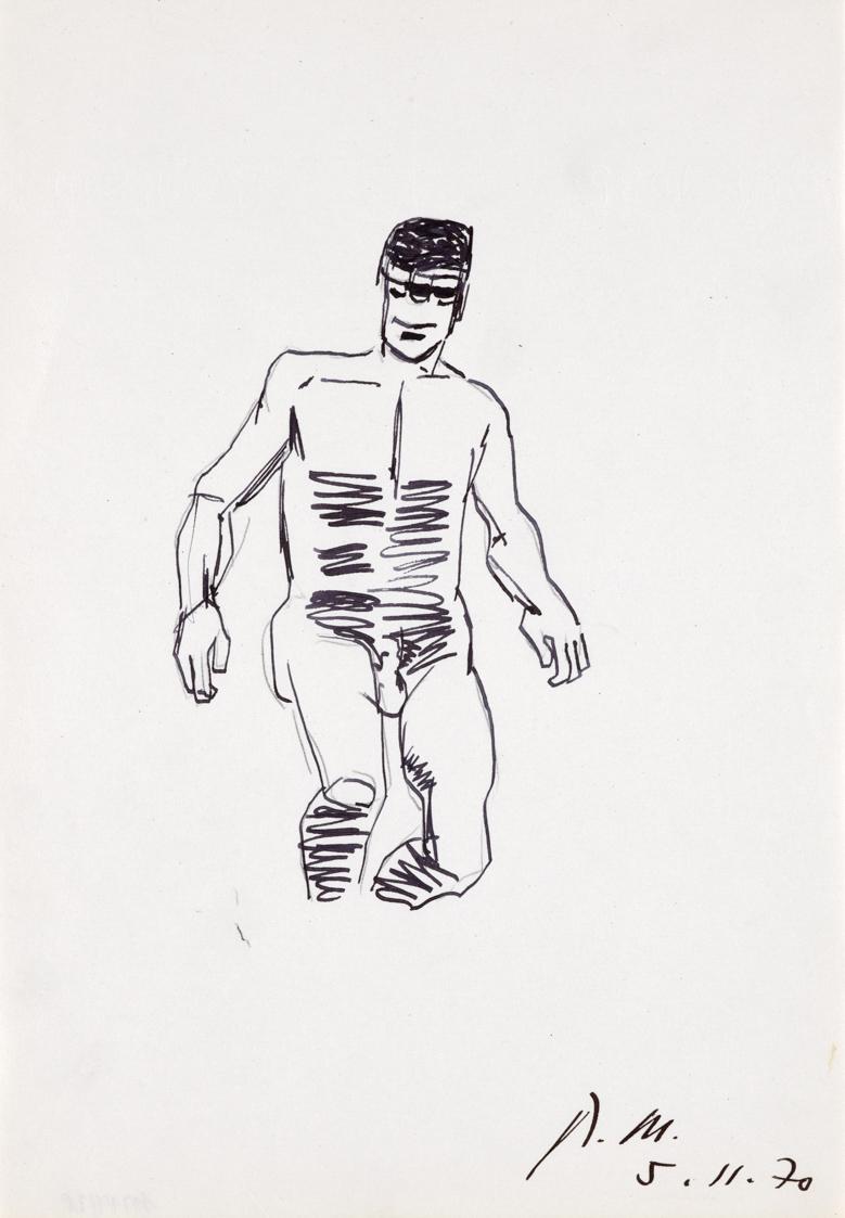 Paul Meissner, Stehender männlicher Akt, 1970, Tusche, Bleistift auf Papier, 29,8 × 21,2 cm, Be…
