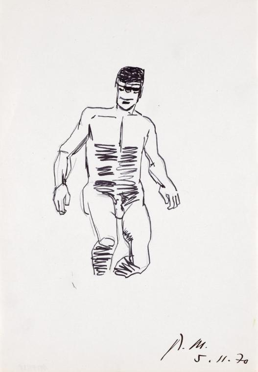 Paul Meissner, Stehender männlicher Akt, 1970, Tusche, Bleistift auf Papier, 29,8 × 21,2 cm, Be…