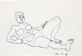 Paul Meissner, Liegender männlicher  Akt, 1970, Tusche, Bleistift auf Papier, 21 × 29,9 cm, Bel…