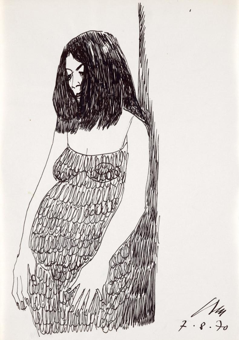 Paul Meissner, Stehende, 1970, Tusche auf Papier, 29,9 × 21,2 cm, Belvedere, Wien, Inv.-Nr. 112…