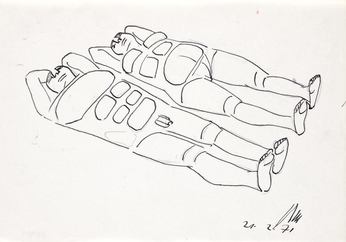 Paul Meissner, Zwei liegende Akte, 1971, Filzstift, Tusche auf Papier, 21 × 29,9 cm, Belvedere,…