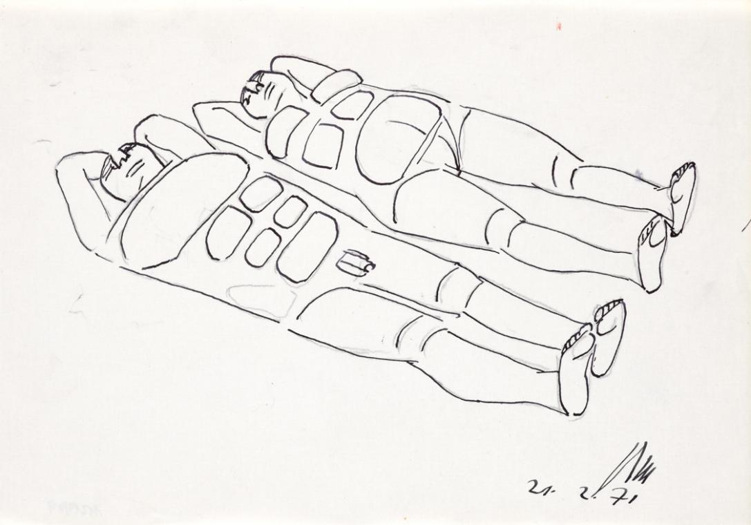 Paul Meissner, Zwei liegende Akte, 1971, Filzstift, Tusche auf Papier, 21 × 29,9 cm, Belvedere,…