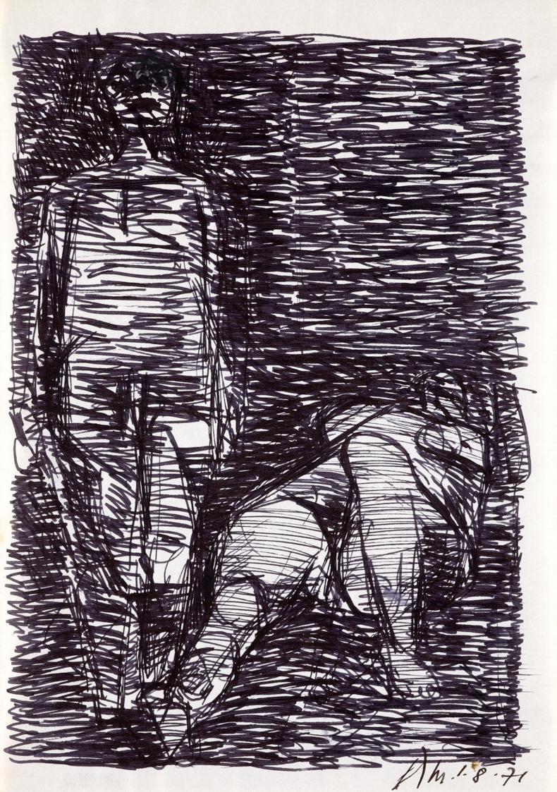 Paul Meissner, Zwei Akte, 1971, Tusche auf Papier, 29,9 × 21,2 cm, Belvedere, Wien, Inv.-Nr. 11…