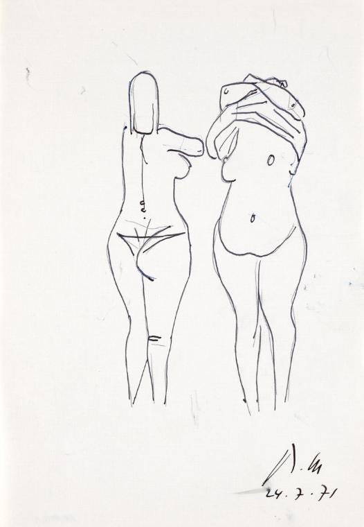 Paul Meissner, Zwei stehende weibliche Akte, 1971, Tusche, Bleistift auf Papier, 29,9 × 21 cm, …