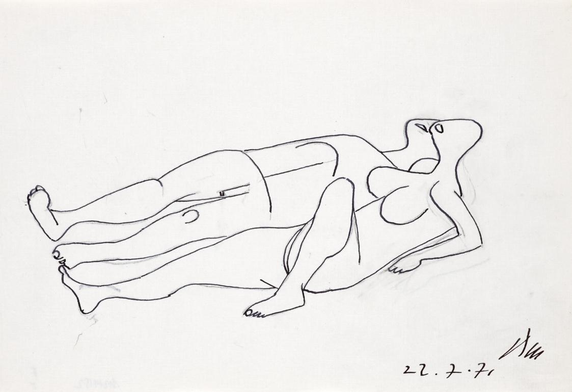 Paul Meissner, Zwei liegende Akte, 1971, Tusche, Bleistift auf Papier, 21 × 29,9 cm, Belvedere,…
