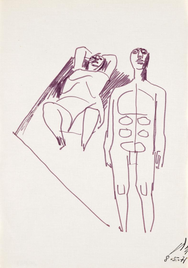 Paul Meissner, Liegender und stehender Akt, 1971, Filzstift auf Papier, 29,9 × 21,2 cm, Belvede…