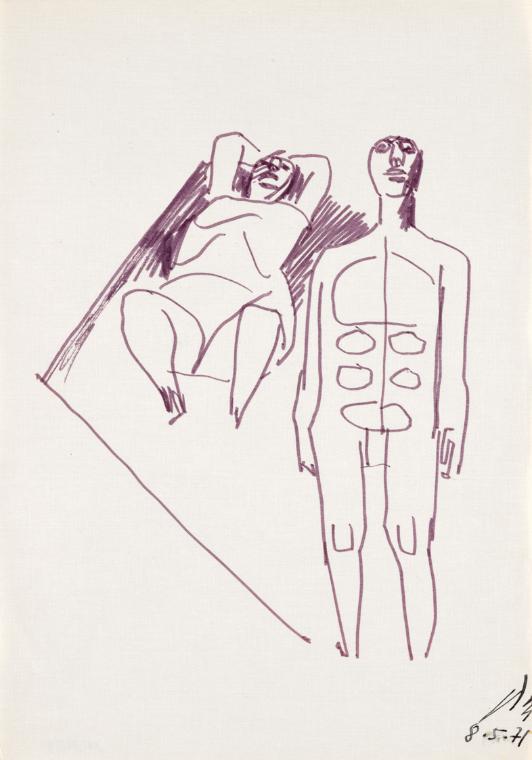 Paul Meissner, Liegender und stehender Akt, 1971, Filzstift auf Papier, 29,9 × 21,2 cm, Belvede…