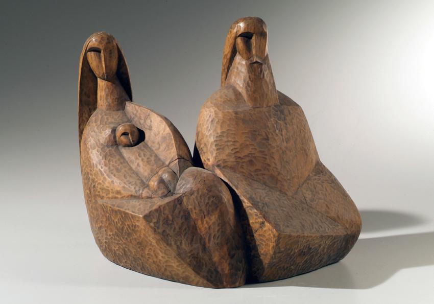 Josef Baumgartner, Krippe, um 1950, Zirbe, 36 cm, Artothek des Bundes, Dauerleihgabe im Belvede…