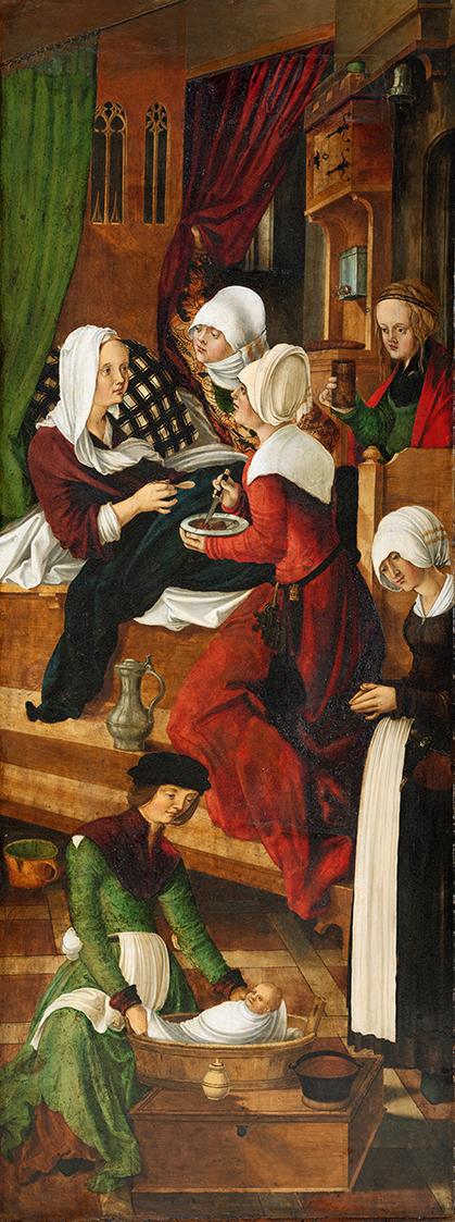 Meister der Oberfalkensteiner Altarflügel, Geburt Mariens, um 1510/1515, Tempera auf Holz, 148,…