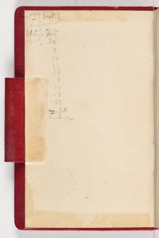 Gustav Klimt, Einband rotes Skizzenbuch innen Vorderseite, 1898, In rotes Leder gebundenes Büch…