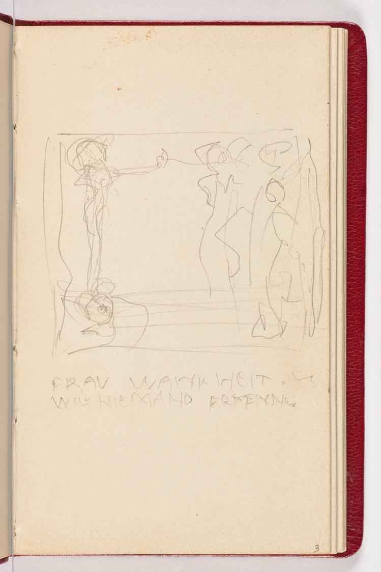Gustav Klimt, Seite 3, 1898, In rotes Leder gebundenes Büchlein, Zeichnungen und Notizen mit Bl…