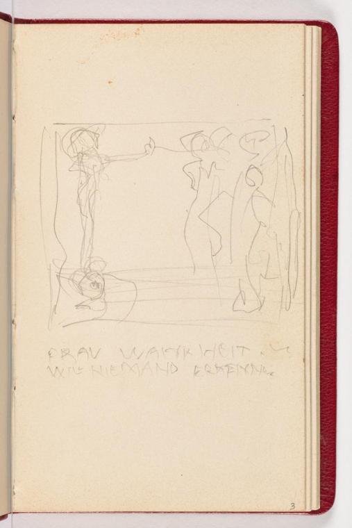 Gustav Klimt, Seite 3, 1898, In rotes Leder gebundenes Büchlein, Zeichnungen und Notizen mit Bl…