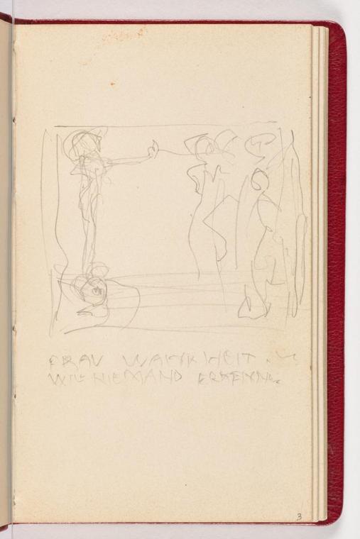 Gustav Klimt, Seite 3, 1898, In rotes Leder gebundenes Büchlein, Zeichnungen und Notizen mit Bl ...