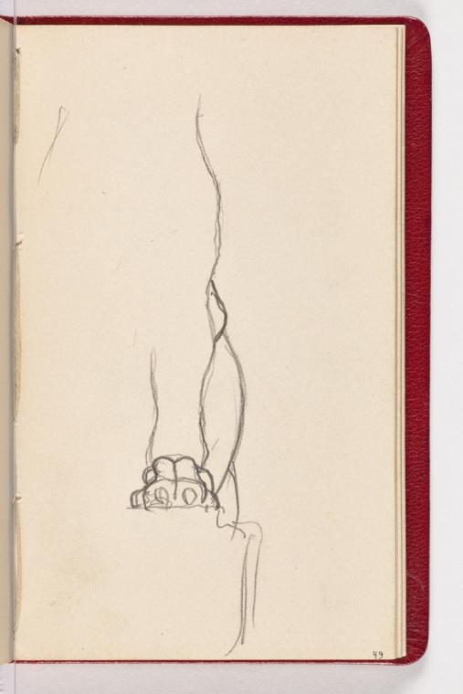 Skizze zu Die Philosophie. Detailentwurf zum rechten Bein und Unterkörper der Sphinx („Welträtsel“). Bei der antiken Skulptur einer vierköpfigen Sphinx im Kunsthistorischen Museum, die Klimt als wichtigste Vorlage für diese Figur diente, fehlen die Vorderbeine. Klimt ergänzte diese daher nach einer anderen Vorlage.