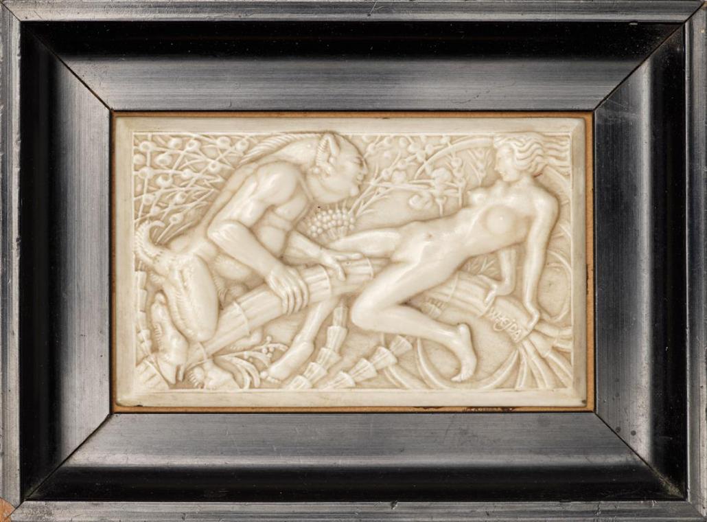 Wilhelm Hejda, Faun und liegende Nymphe, um 1910, Elfenbein, 5,5 × 9 cm, Belvedere, Wien, Inv.-…