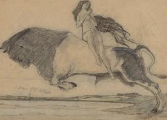 Wilhelm Hejda, Europa auf dem Stier. Entwurf für ein Relief, 1905, Kreide auf Papier, 27,5 × 38…