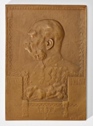 Wilhelm Hejda, Plakette zum 60jährigen Regierungsjubiläum Kaiser Franz Josefs, 1908, Bronze, 3 …