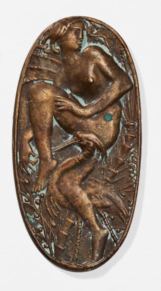 Wilhelm Hejda, Weiblicher Akt mit Reiher, um 1910, Bronze, 7,7 × 4 × 0,2 cm, Belvedere, Wien, I…