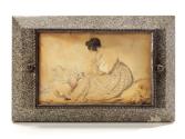 Joseph Weidner, Briefbeschwerer mit trauernder Frau mit Hund und Blick auf Wien, undatiert, Gra…