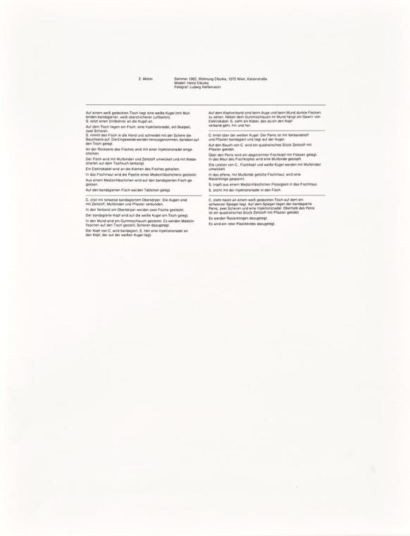 Rudolf Schwarzkogler, Text zur 2. Aktion, 1965, Druck, Blattmaße: 64,5 × 50 cm, Belvedere, Wien ...