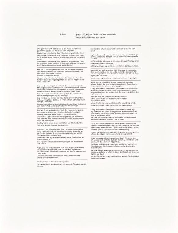 Rudolf Schwarzkogler, Text zur 4. Aktion, 1965, Druck, Blattmaße: 64,5 × 50 cm, Belvedere, Wien…