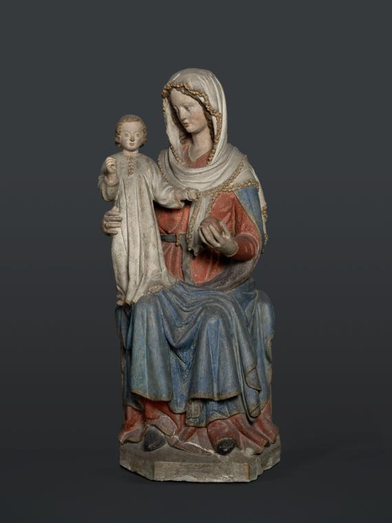 Niederösterreichischer Bildhauer, Thronende Maria mit Kind, um 1310/1320, Sandstein mit Fassung…