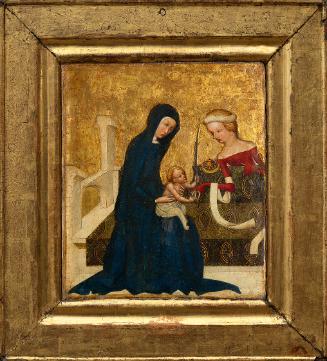 Meister von Heiligenkreuz, Mystische Vermählung der hl. Katharina, um 1415/1420, Malerei auf Ei…