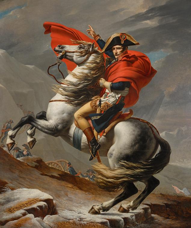 Jacques Louis David, Napoleon am Großen St. Bernhard, 1801, Öl auf Leinwand, 275 × 232 cm, Belv…