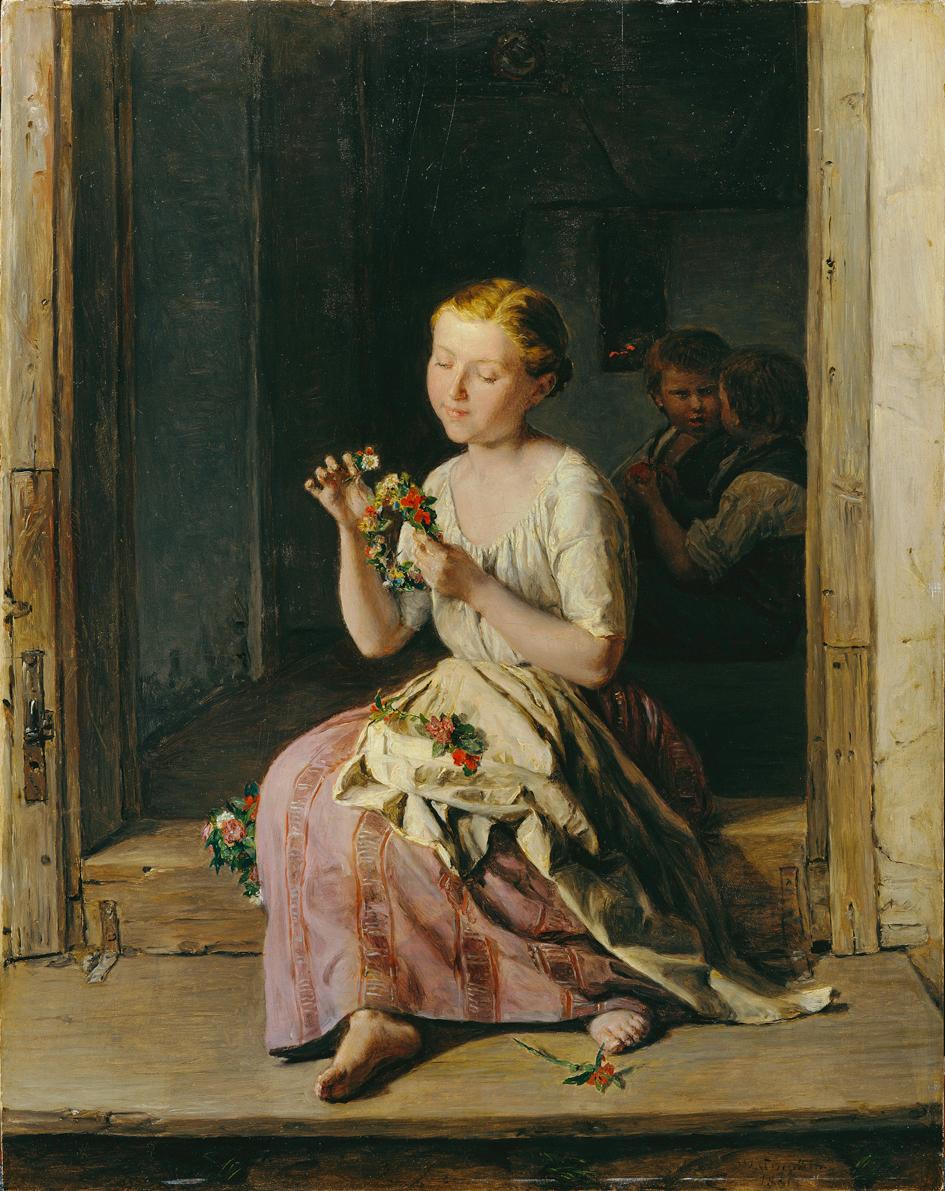 Ferdinand Georg Waldmüller, Die Kranzwinderin, 1861, Öl auf Holz, 44 x 35 cm, Belvedere, Wien, …