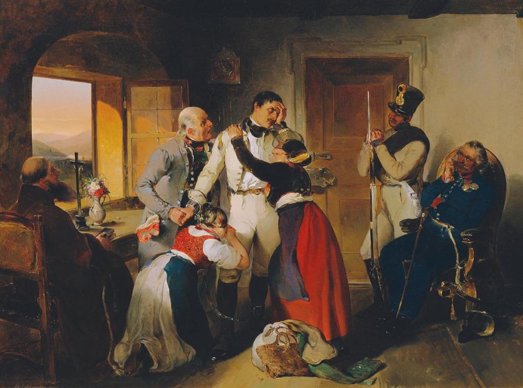 Carl Schindler, Der letzte Abend eines zum Tode verurteilten Soldaten, 1840, Öl auf Leinwand, 6…