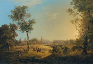 Joseph Rebell, Szene aus den Napoleonischen Kriegen: Ansicht von Kaiserebersdorf, 1810, Öl auf …