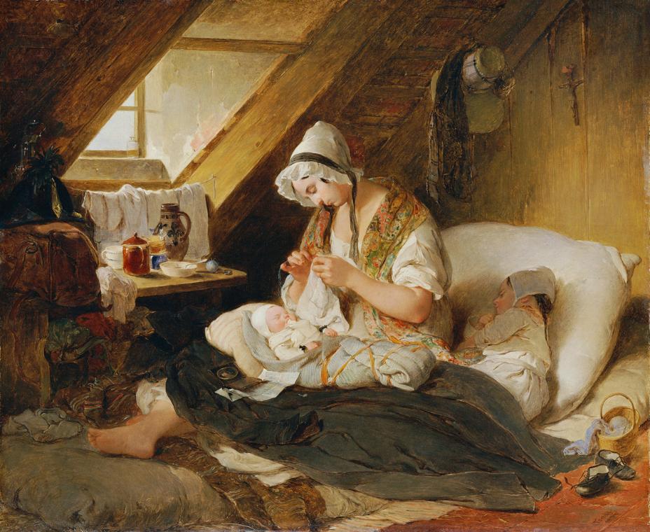 Peter Fendi, Die arme Offizierswitwe, 1836, Öl auf Holz, 30 x 37 cm, Belvedere, Wien, Inv.-Nr. …