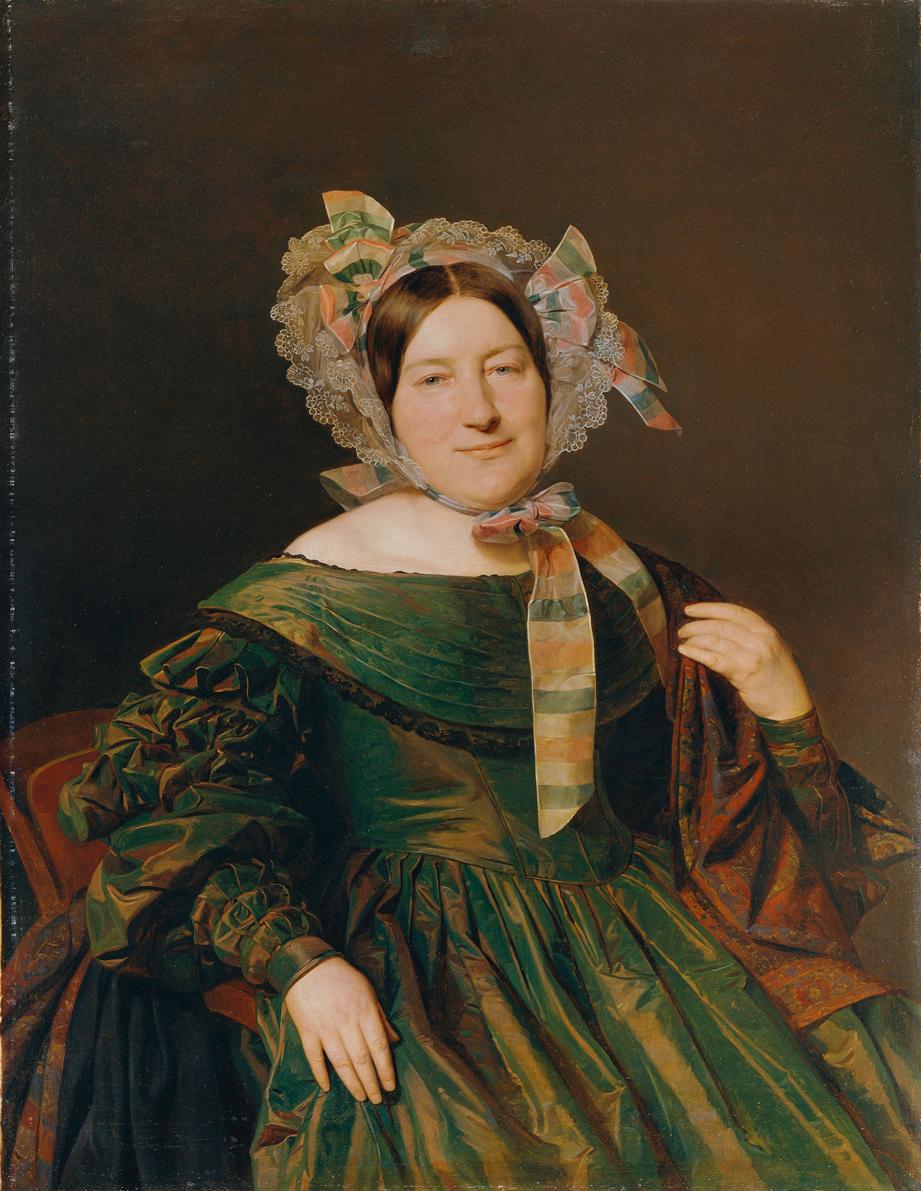 Ferdinand Georg Waldmüller, Frau in grünem, lachsrot changierendem Kleid, 1837, Öl auf Leinwand…