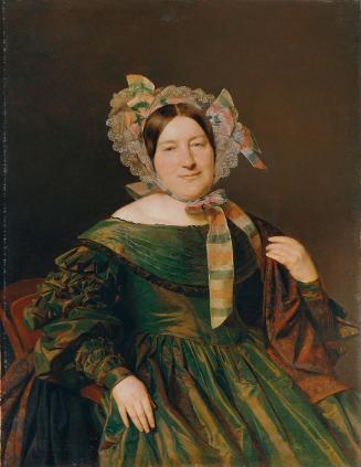 Ferdinand Georg Waldmüller, Frau in grünem, lachsrot changierendem Kleid, 1837, Öl auf Leinwand…