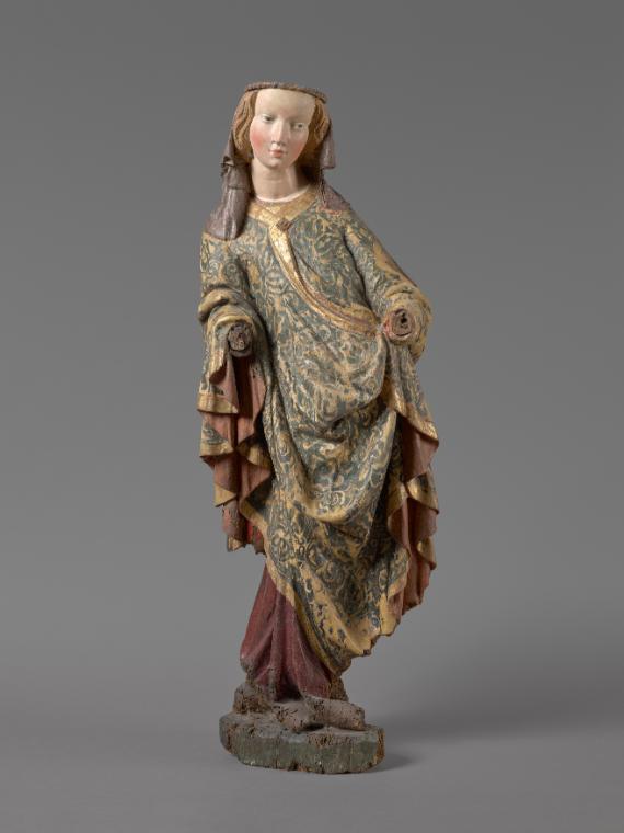 Salzburger Bildschnitzer, Weibliche Heilige (Maria ?), um 1420, Lindenholz mit (wohl späterer) …