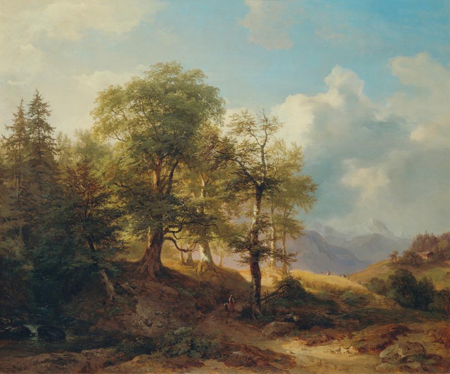 Joseph (Martin) Höger, Sommerlandschaft im Hochgebirge, 1856, Öl auf Leinwand, 79,5 x 95 cm, Be ...